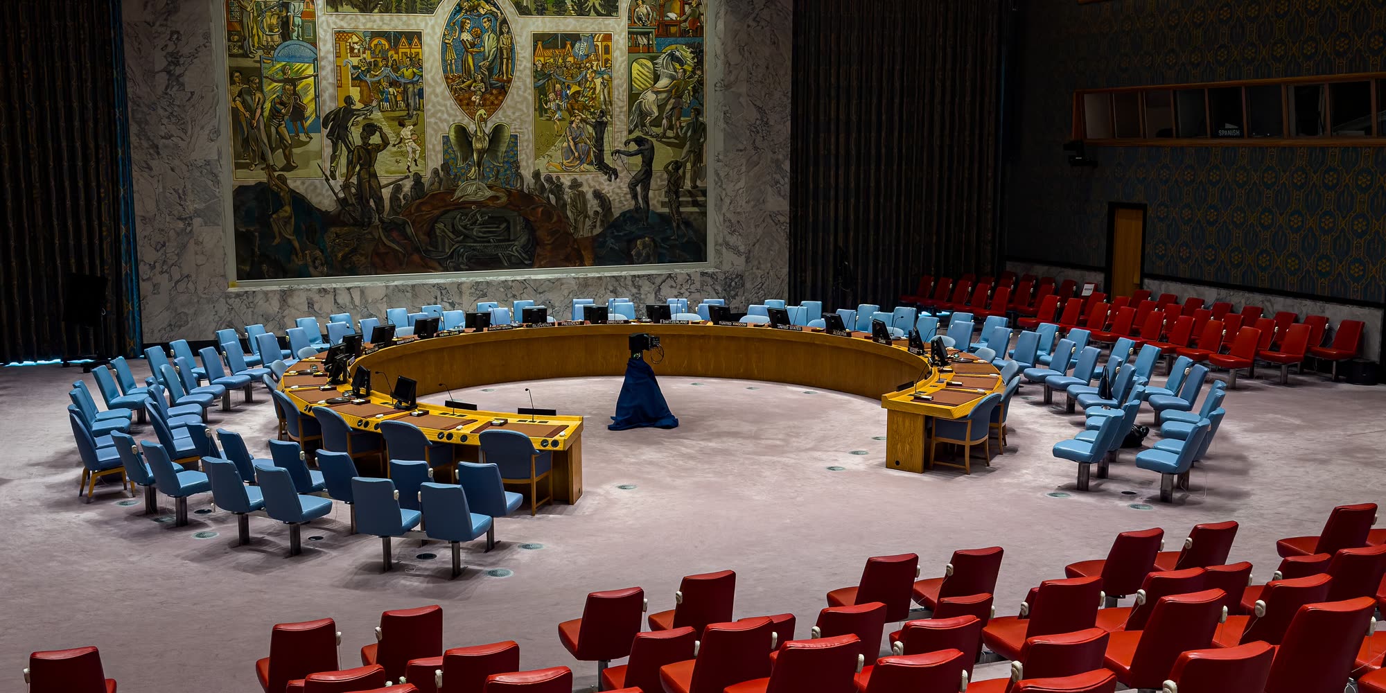 United Nations Security Council chamber horseshoe table